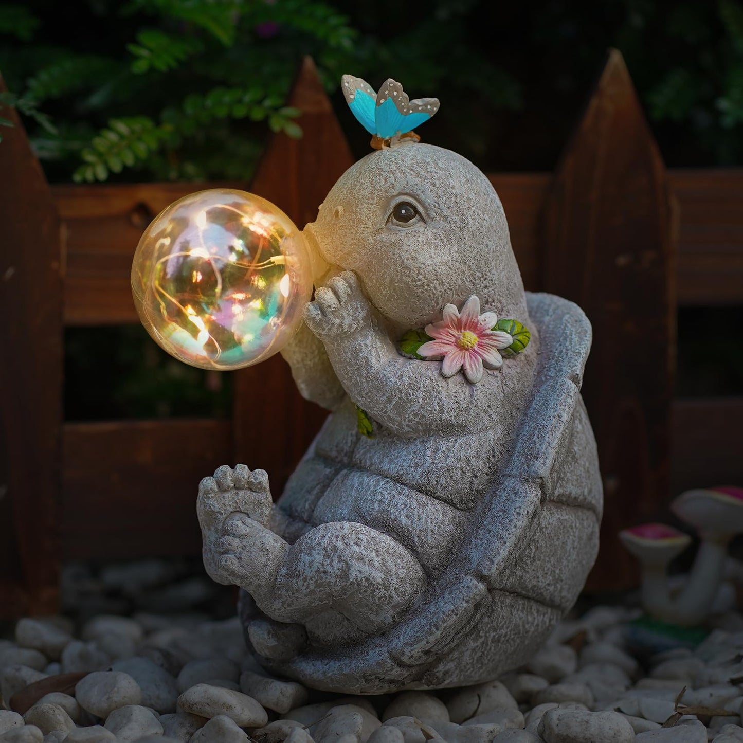 zuzuzen Solar Turtle Statues Garden Decor with Bubble LED Light, Outdoor Tortoise Statue Resin for Patio, Lawn, Yard Gift for Mother's Day, Birthday, Housewarming