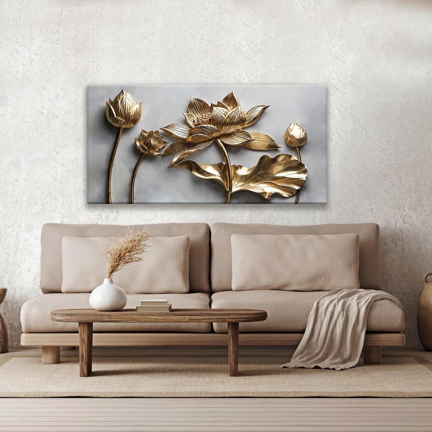 Canvas Art Wall Decor Print Modern Minimalist Flower Paintings Gold Wall Art Prints Floral Wall Art Pictures For Bedroom Kitchen Office Artwork 20"×40"