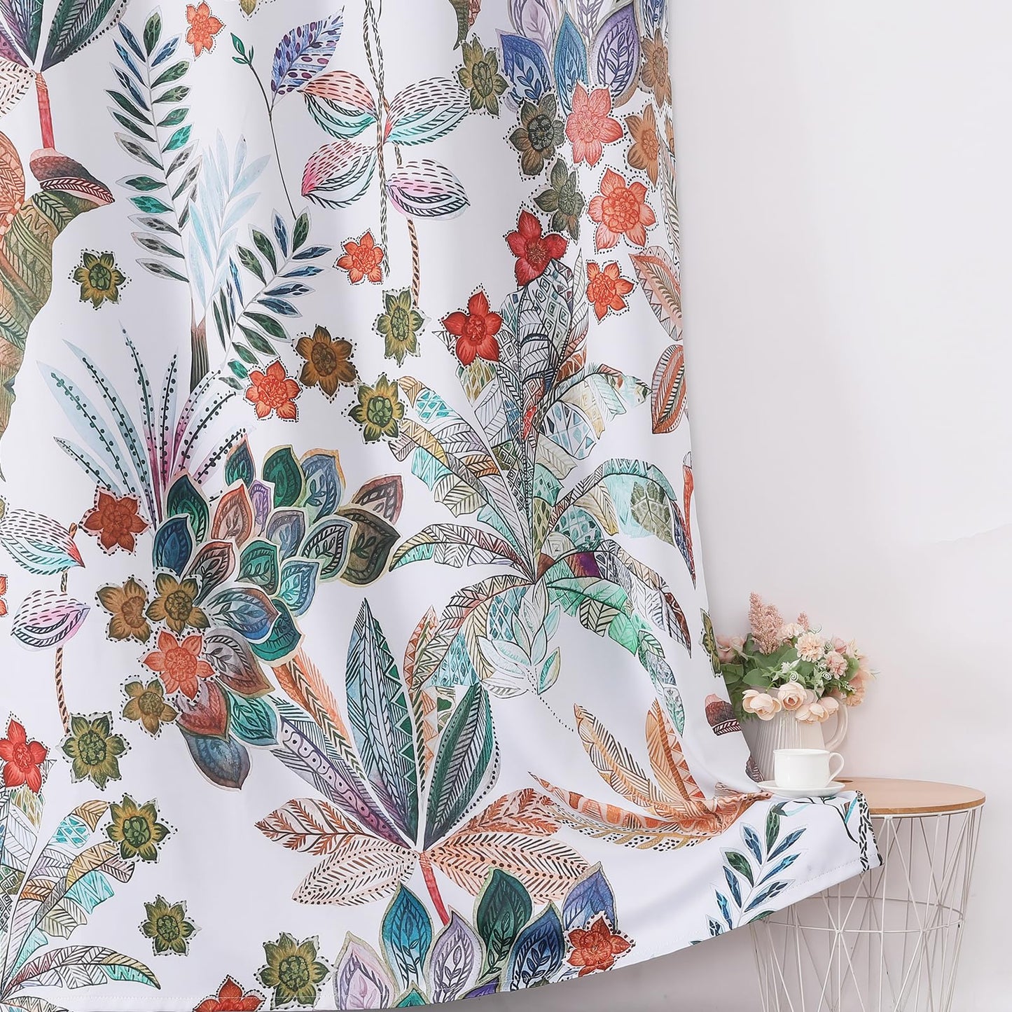 Estelar Textiler Maple Leaves Room Darkening Boho Curtains 84 inch Length 2 Panels Set for Living Room, Watercolor Leaf Pattern Design Grommet Window Floral Drapes for Bedroom, 52Wx84L