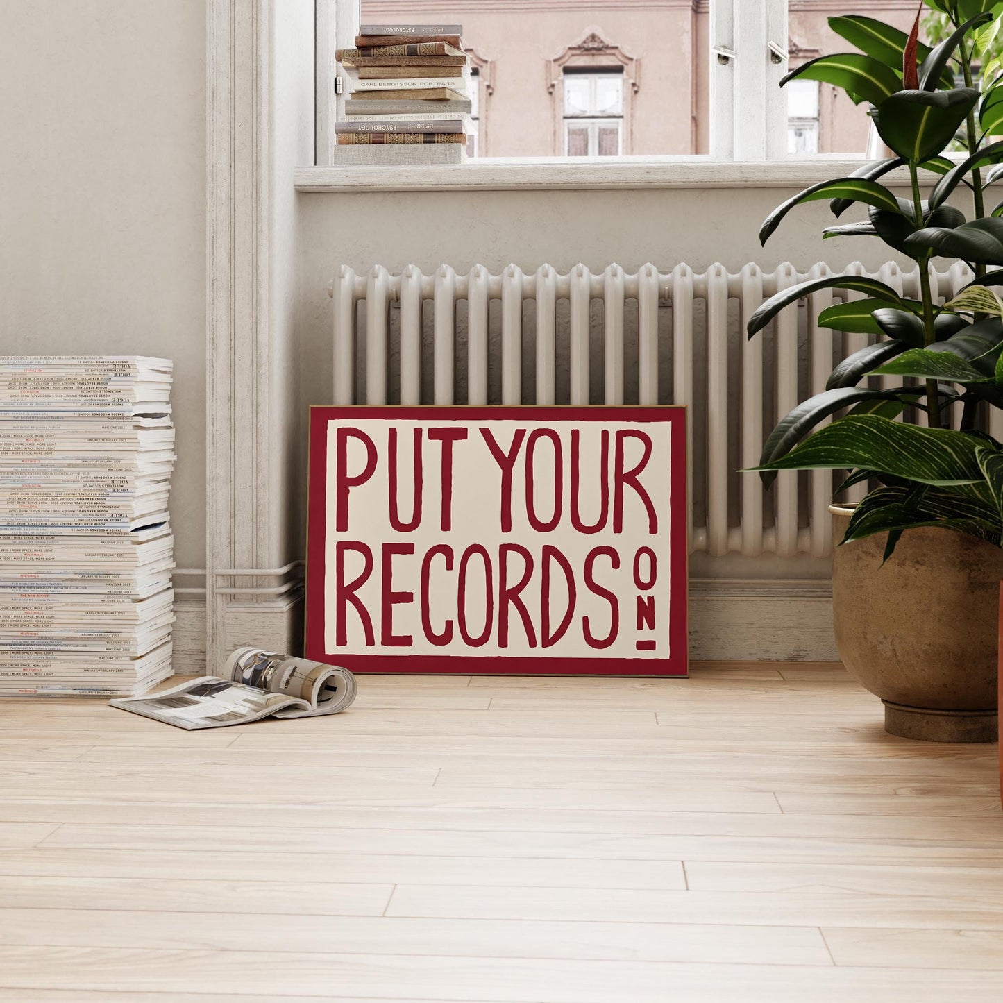 Retro Wall Art Print,Put Your Records On Poster, Mid Century Modern Wall Art,Red Put Your Records Hand Painted Print,Funky Retro Home Decor for Living Room,Bedroom or Music Room12x16 Inch Unframed