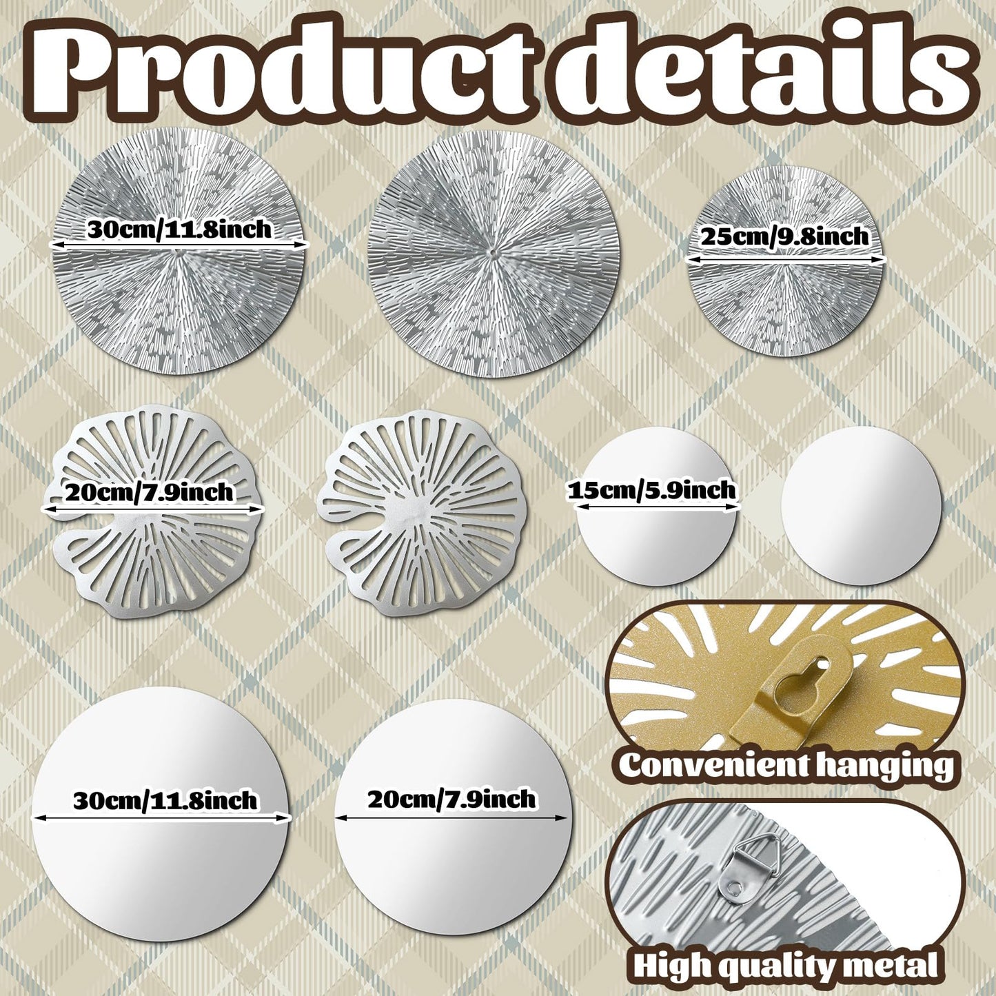 Hicarer 9 Pcs Circle Mirrors Metal Home Decor Wall Decorative Modern Round Accent Wall Art Sculpture Hanging Decorations for Living Room Office Bedroom Kitchen(Silver)