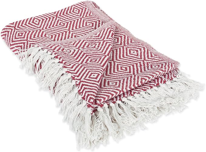 DII Diamond Throw Collection Woven Cotton, 50x60, Barn Red