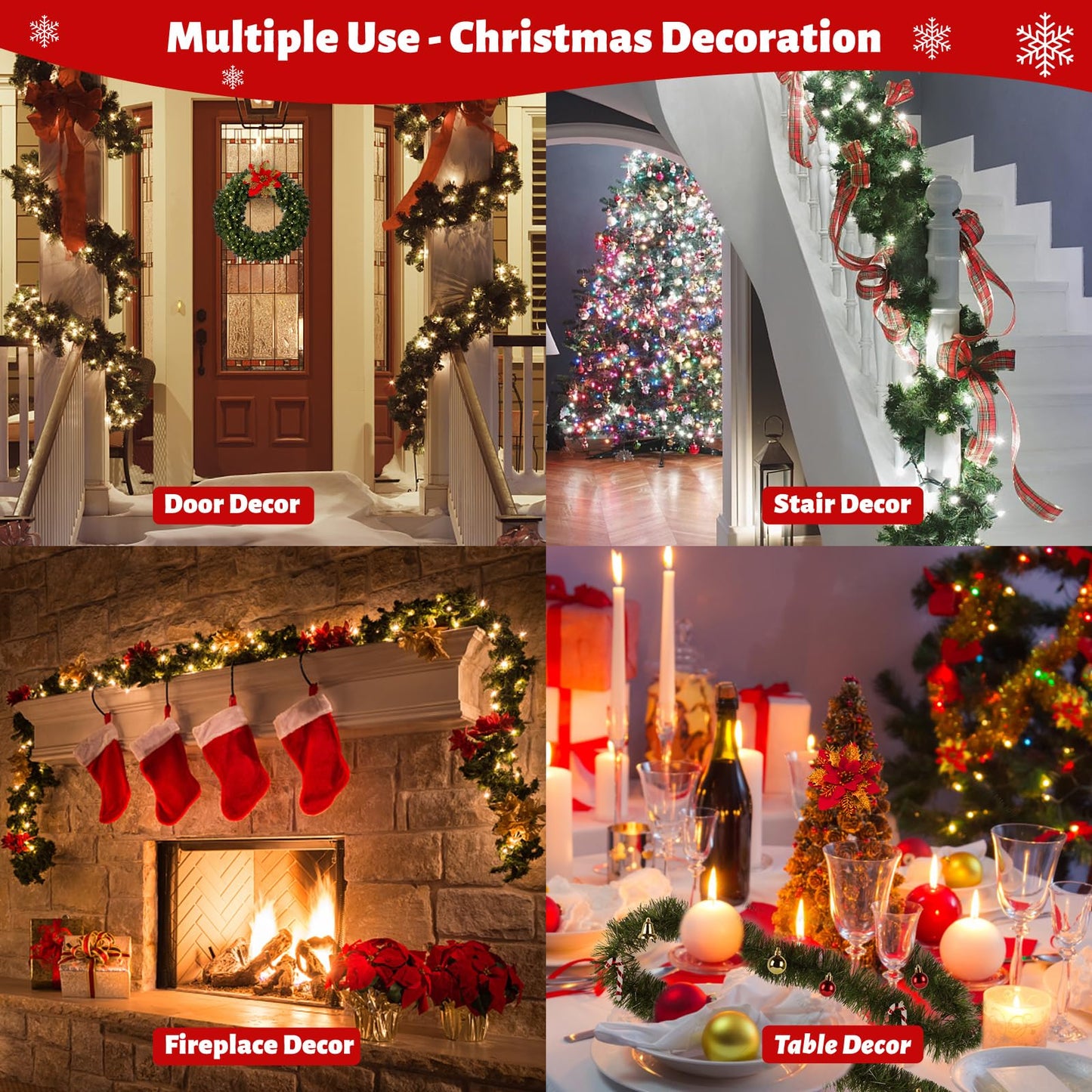 5 Pack 250FT Christmas Garland Flower for Christmas and Non-Lit Soft Greenery Holiday Decor for Outdoor Indoor Artificial Christmas Twist Garland Home Artificial Greenery Wedding Party Decoration