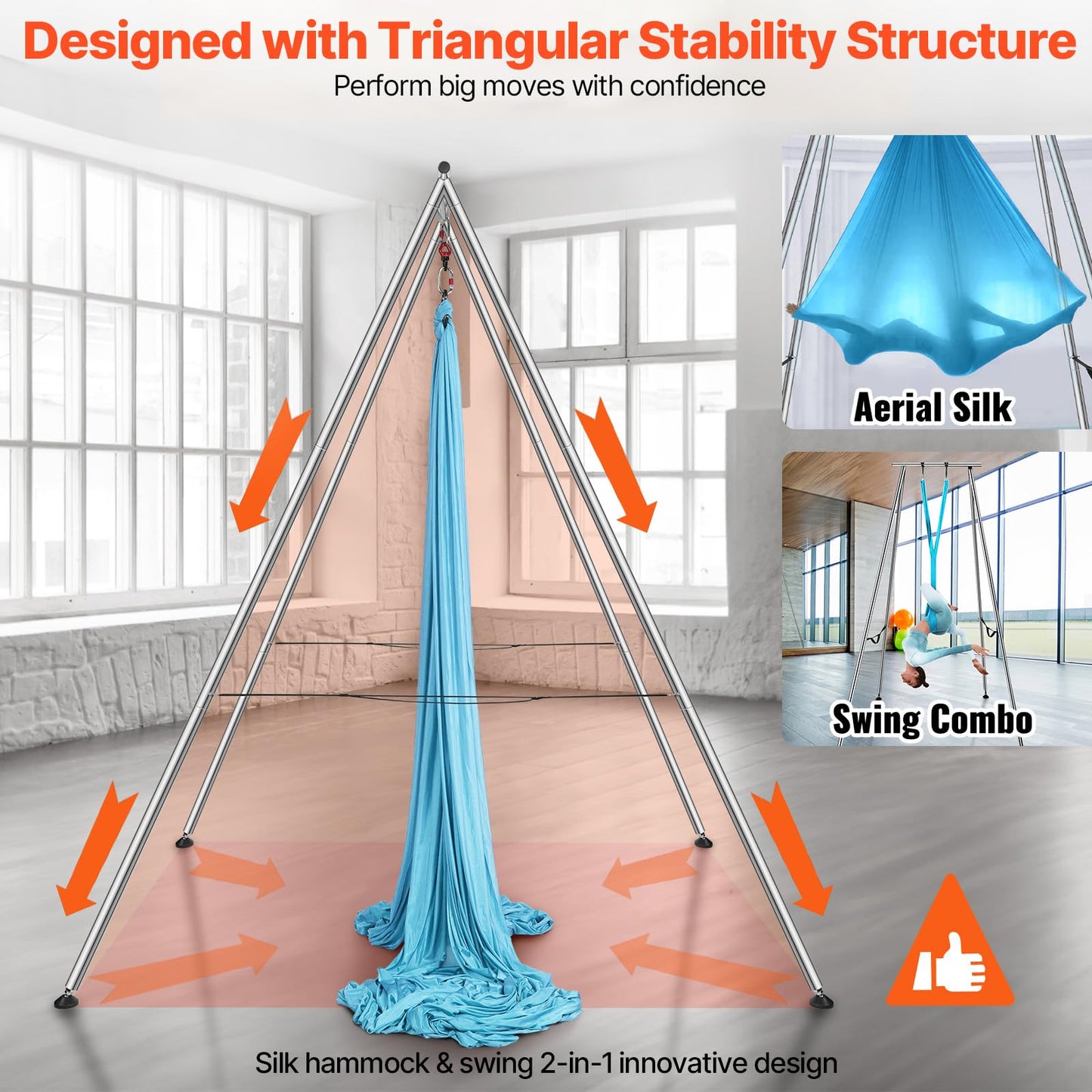 VEVOR Aerial Yoga Frame & Hammock, 551.15 lbs Load Capacity, 9.68 ft Height Professional Training Swing Stand Comes with 13.1 Yards Aerial Hammock, Yoga Rig for Indoor Outdoor, Blue