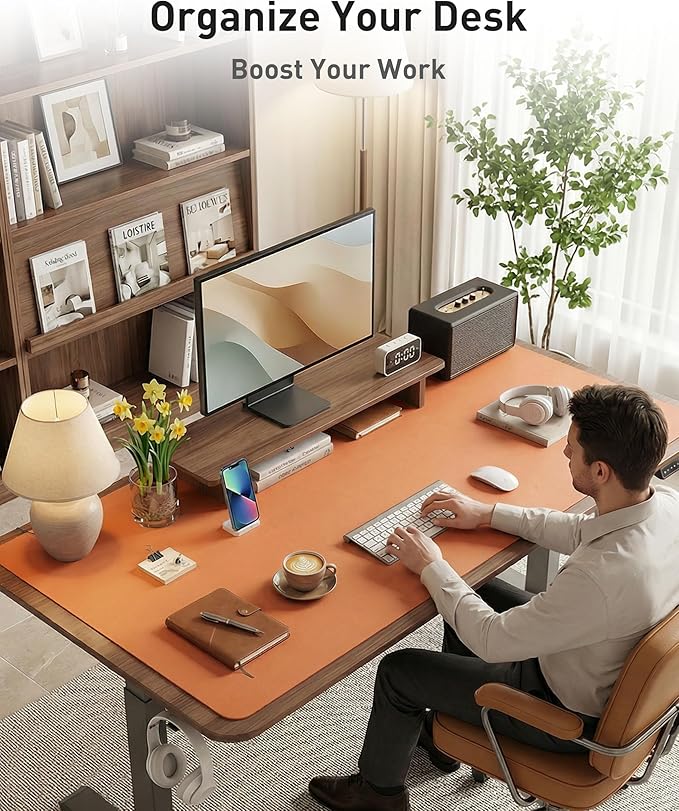 Aothia Faux Leather Desk Mat - Large Mouse Pad, Non-Slip PU Leather Blotter, Waterproof Writing Surface for Office and Home (Hermes Orange, 40" x 24")