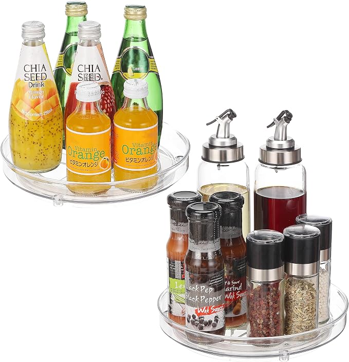 URALFA 9 Inch Lazy Susan Spice Rack Organizer, 360 Degree Rotating Round Lazy Susan Turntable for Cabinet, 2-Pack, Clear