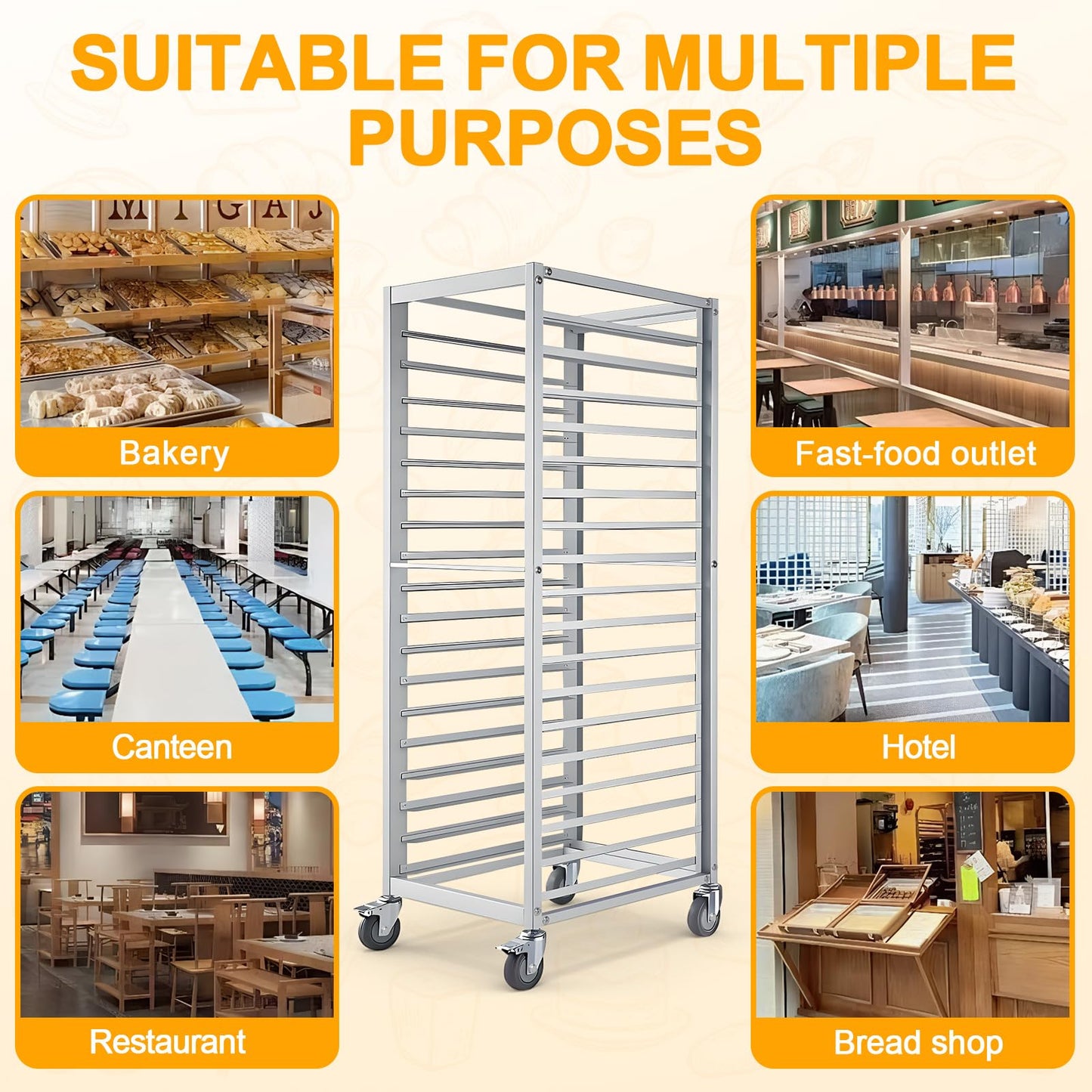 H Bun Pan Rack 18 Tier with Wheels, Commercial Bakery Racking of Aluminum for Full & Half Sheet - Kitchen, Restaurant, Cafeteria, Pizzeria, Hotel and Home