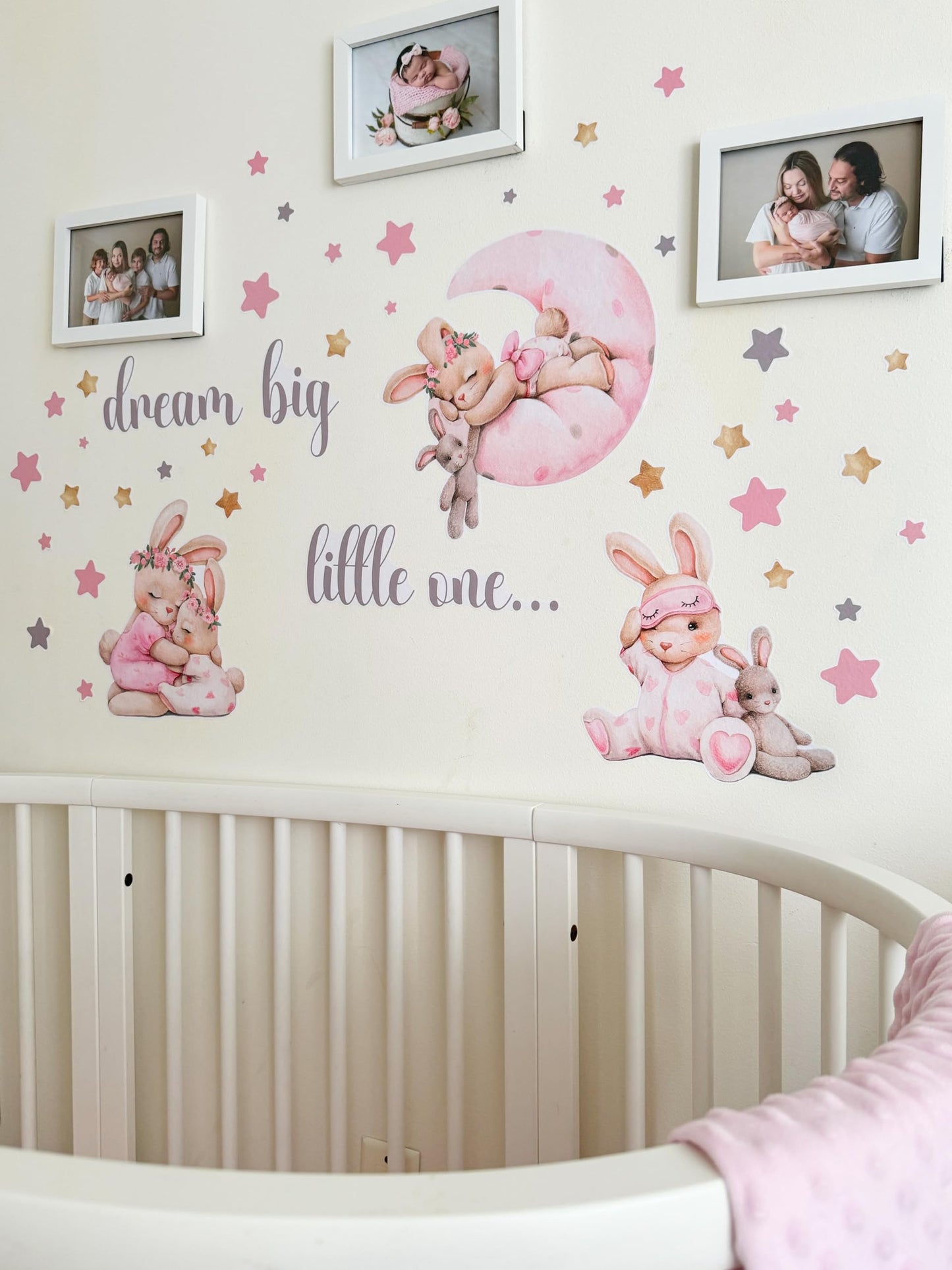 Pink Bunny Nursery Wall Decals-Baby Girl Room Rabbit Wall Decor, Animal Stickers for Kids Playroom, Toddler Bedroom and Nursery Decoration, Removable Vinyl Decals, Peel and Stick Easy to Apply.