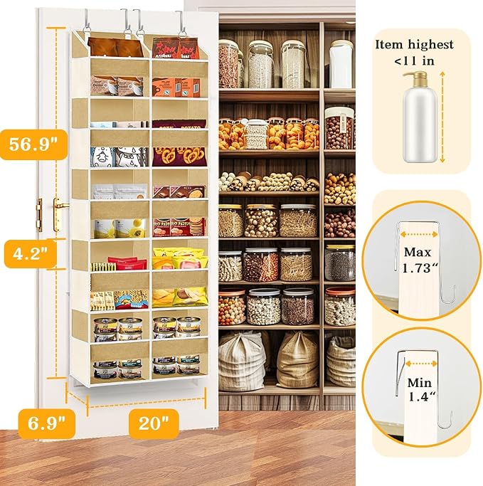Over the Door Organizer 5 Tiers,Extra Large Behind Door Storage of 10 Compartments,80 lbs Weight Capacity Over the Door Storage, Door Hanging Organizer for Closet, Diaper Organizer (Camel)