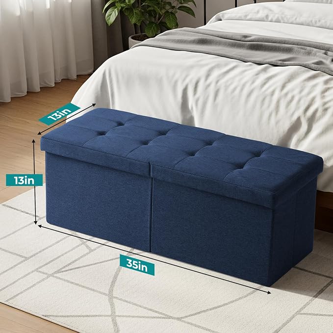 35-INCH Storage Ottoman Bench, Footrest with Storage, End of Bed Bench Coffee Table for Living Room, Bedroom, Entryway, Blue
