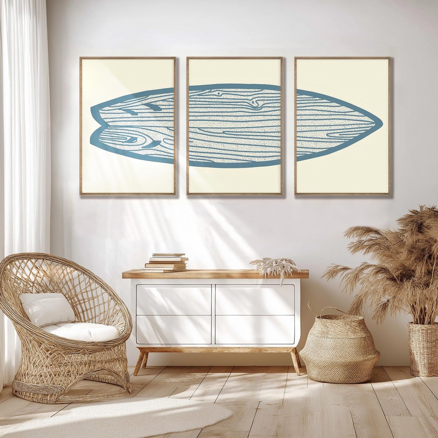 AntExpanse Surfboard Wall Decor 3 Pieces Surfboard Canvas Painting Prints Art Poster, Sea and Surf Pictures for Beach House, Living Room, Bedroom Decor with Wooden Inner Frame (25x40cmx3=10x16inchx3)
