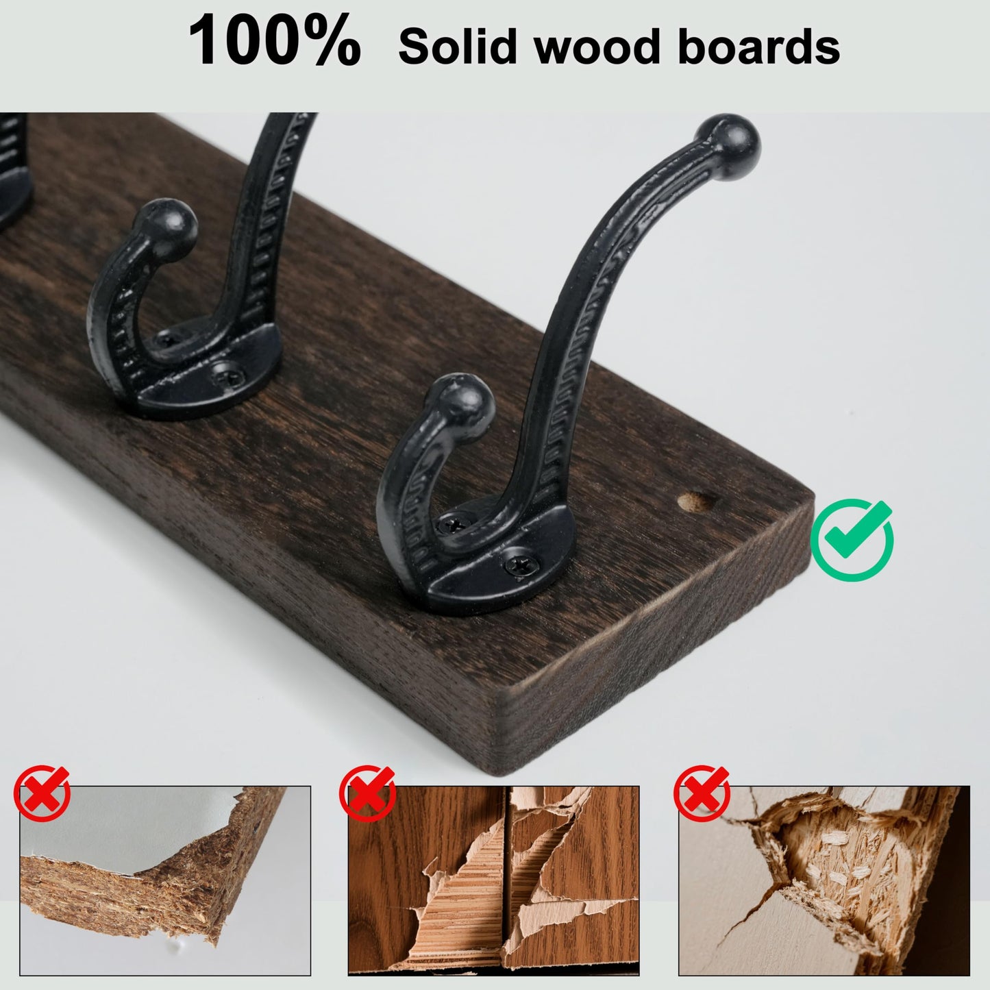 WEBI Rustic Coat Rack Wall Mount,5 Cast Iron Coat Hooks Wall Mounted,Heavy Duty Wood Wall Coat Hanger Hooks for Hanging Coats,Jacket,Clothes,Backpack,Farmhouse,Weathered Brown