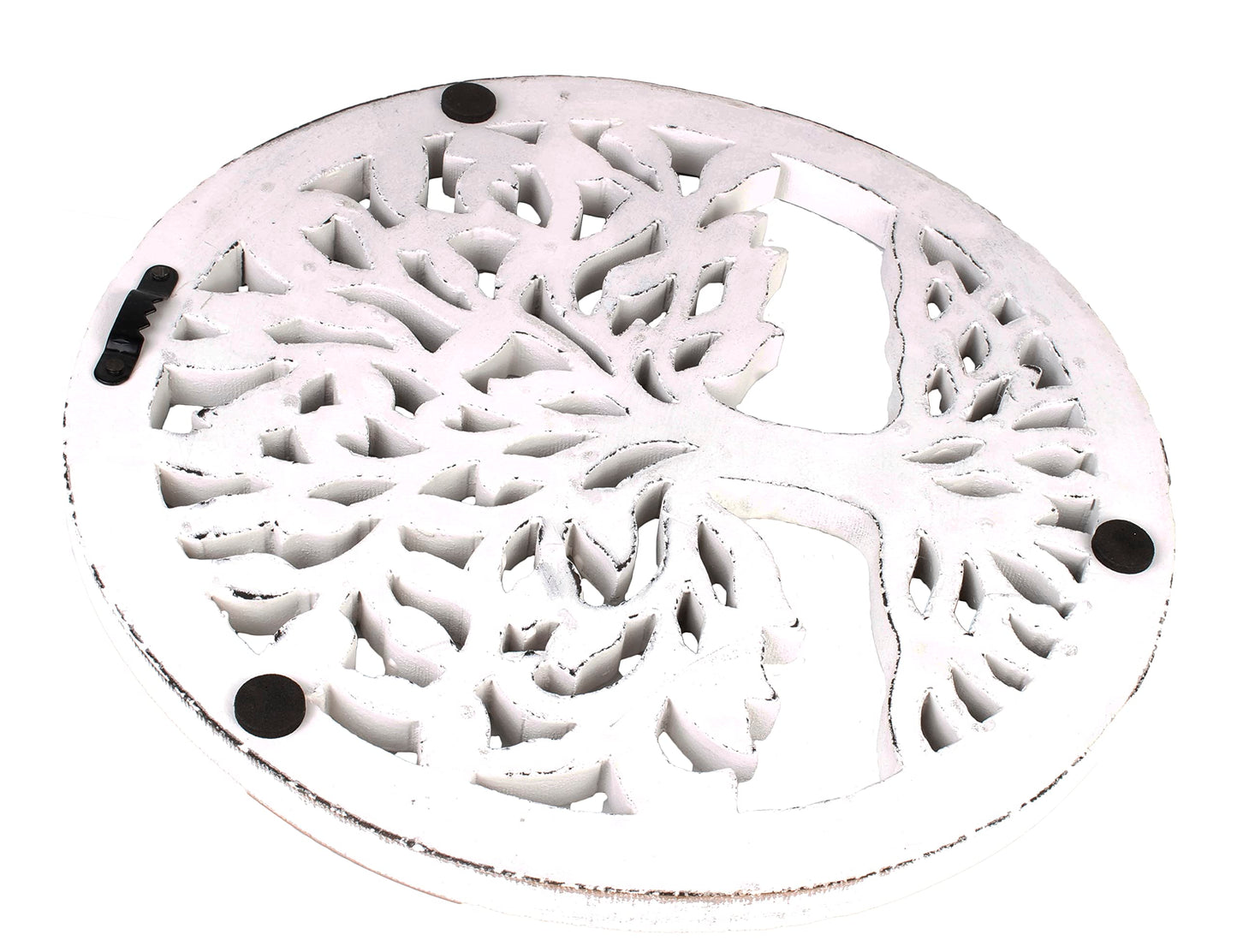 Wooden White Wash Tree of Life Wall Art Panel – 12 Inch Round Wood Carved Wall Hanging Sculpture | Indoor Outdoor Tree of Life Altar Panel Home & Office Wall Décor