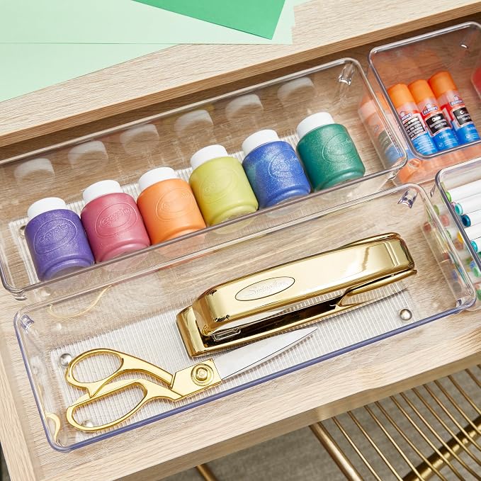 iDesign Plastic Drawer Organizer Bins, Set of 6, Clear | Storage for Kitchen, Storage for Bathroom, Storage for Desk Drawers