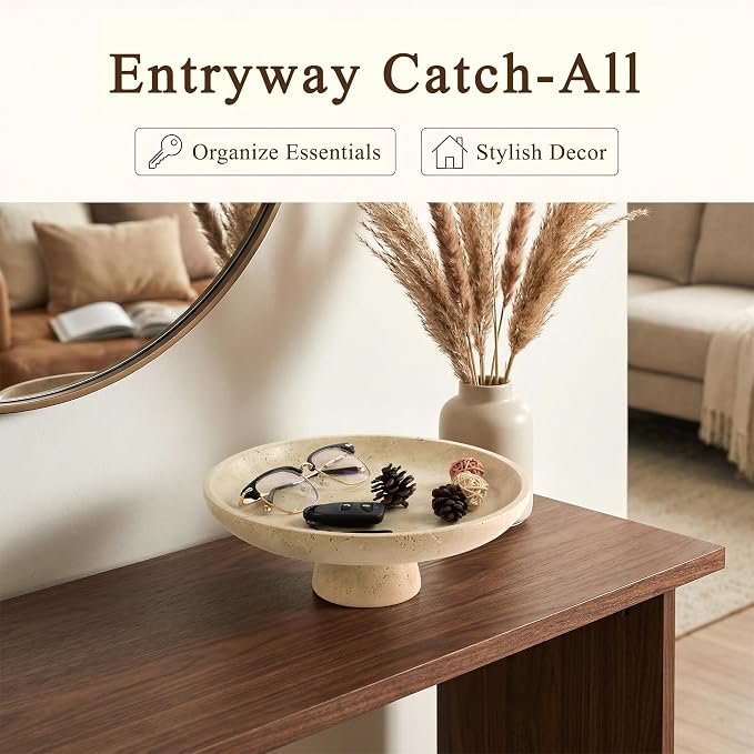 YMXYJM Natural Travertine Fruit Bowl for Kitchen Counter, Large Decorative Bowl for Kitchen Counter/Living Room/Dining Table/Entryway, Beige