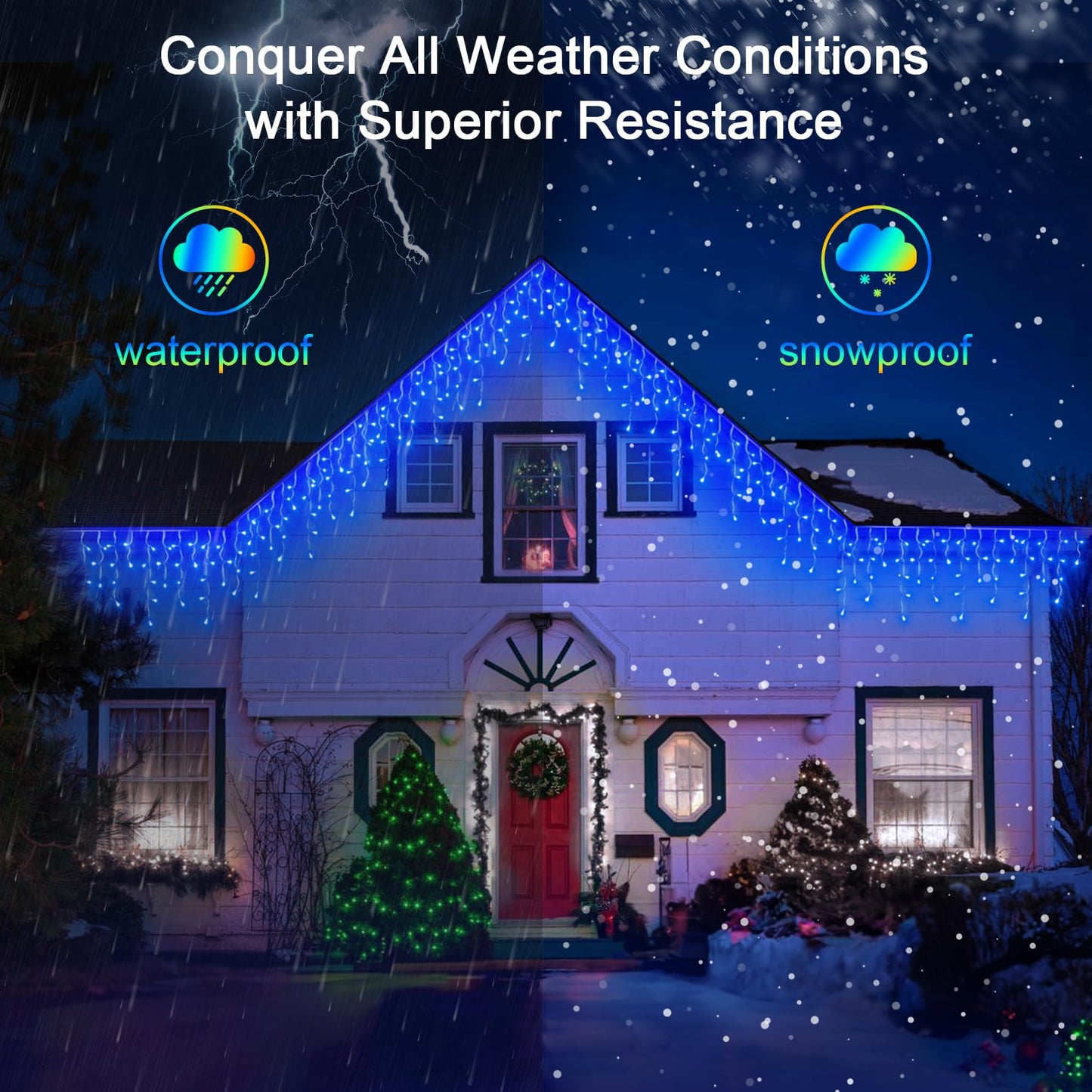 66FT 670 LED Christmas Lights 148 Ice Drops, 12 Lighting Modes and Timer Memory Dimmable, Outdoor Waterproof Hanging String Light for Xmas Holiday Wedding Garden Fence House Tree Outside Decor (Blue)