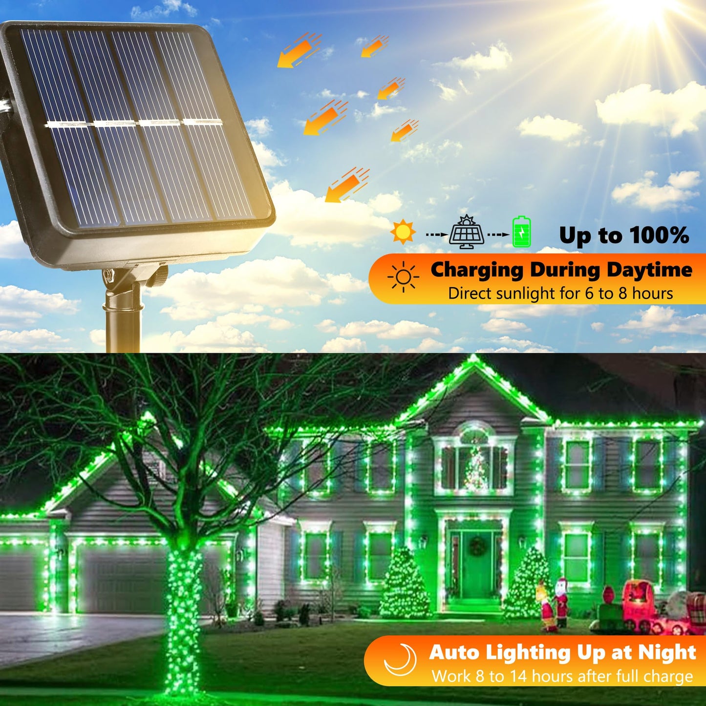 Joomer Green Solar String Lights, 39FT 100LED Waterproof Outdoor Lights with 8 Modes Twinkle Fairy Light for Garden, Patio, Yard, Tree, Christmas St. Patrick's Day Decor