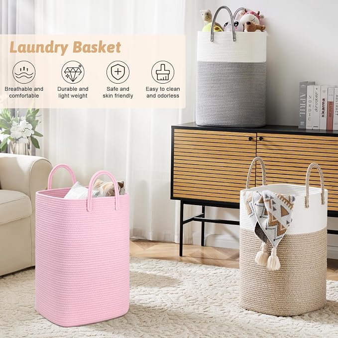 Artfeel Laundry Basket,Woven Cotton Rope Laundry Hamper,100L Versatile Storage for Dirty Clothes,Baby Toys,and Blankets in Bathroom, Nursery,and Living Room