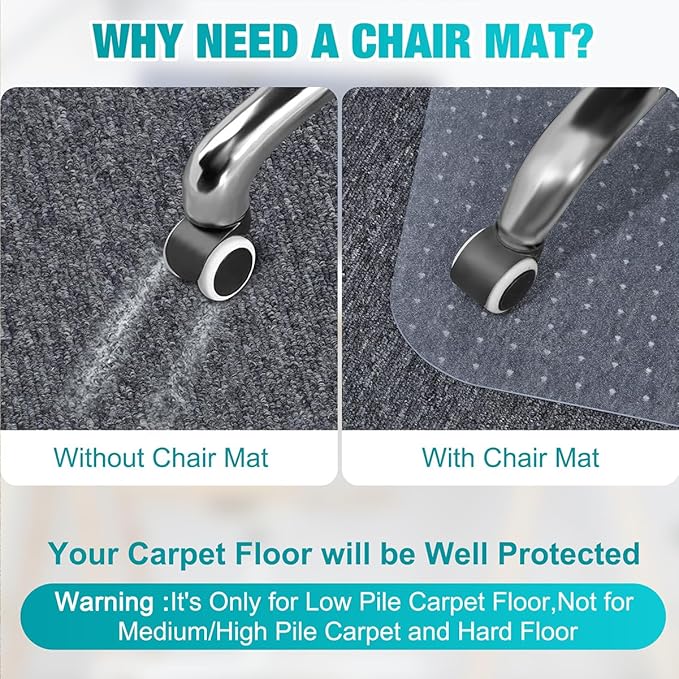 2 Pack Office Chair Mat for Carpets, 48" x 36" Clear Heavy Duty Plastic Floor Protector for Low Pile Carpeted Floors, Under Desk Computer Chair Mat for Home Office, Easy Glide and Flat Without Curling