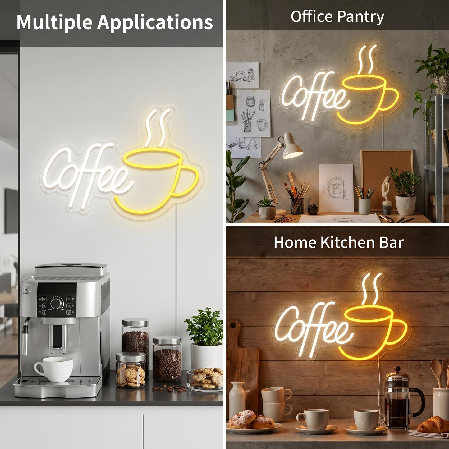 LED Coffee Neon Sign for Cafe, Acrylic Light Up Coffee Bar Sign 21.7x13.8 Inch, 10 levels USB Dimmable for Coffee Shop Internet Lounge Wall Decor (Warm White)