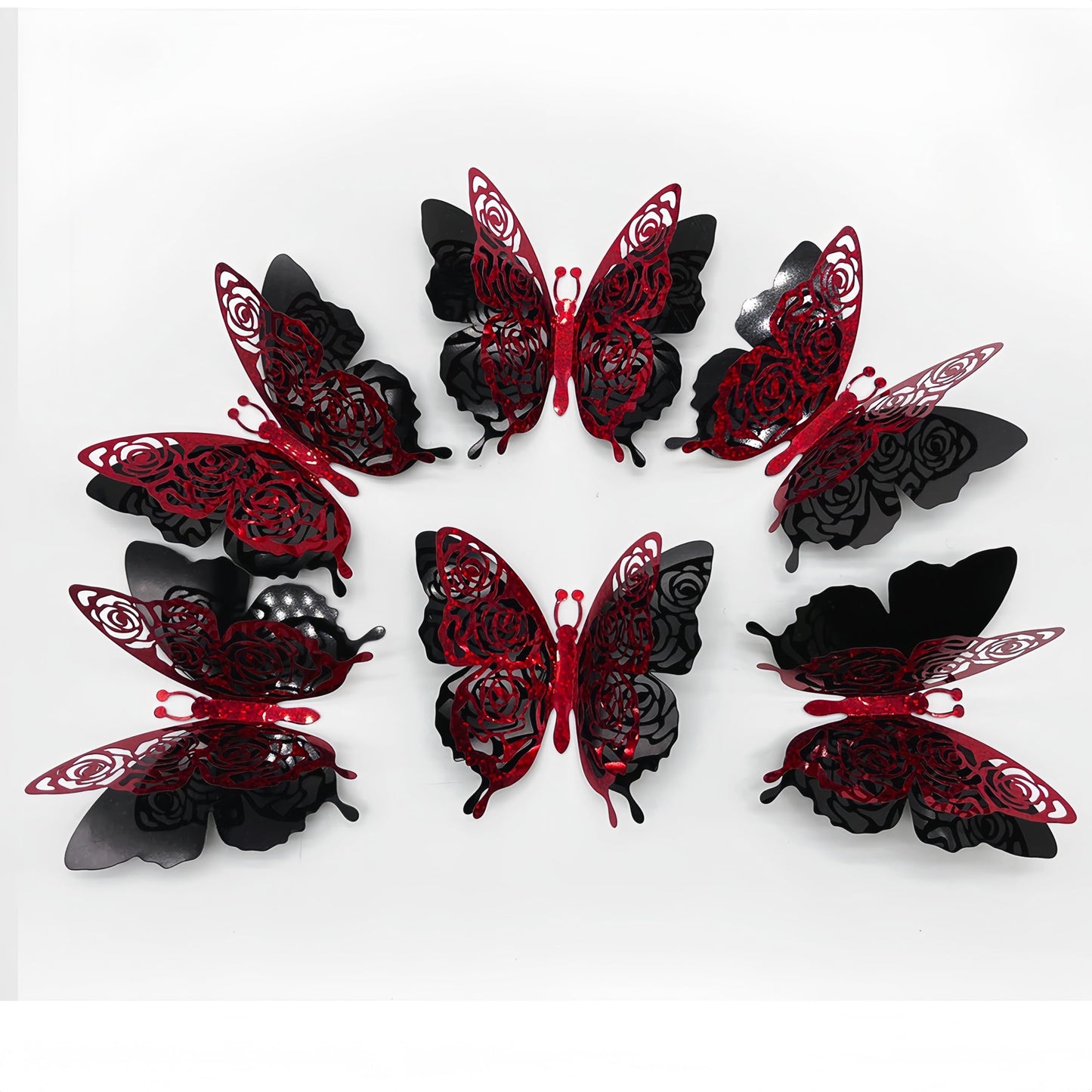 3D Red Butterfly Wall Stickers 6pcs Removable Valentine's Red Rose Butterfly Stickers Wall Decal Butterfly Wall Decals for Home and Room Decoration Wedding Bedroom Decor Living Room Sticker