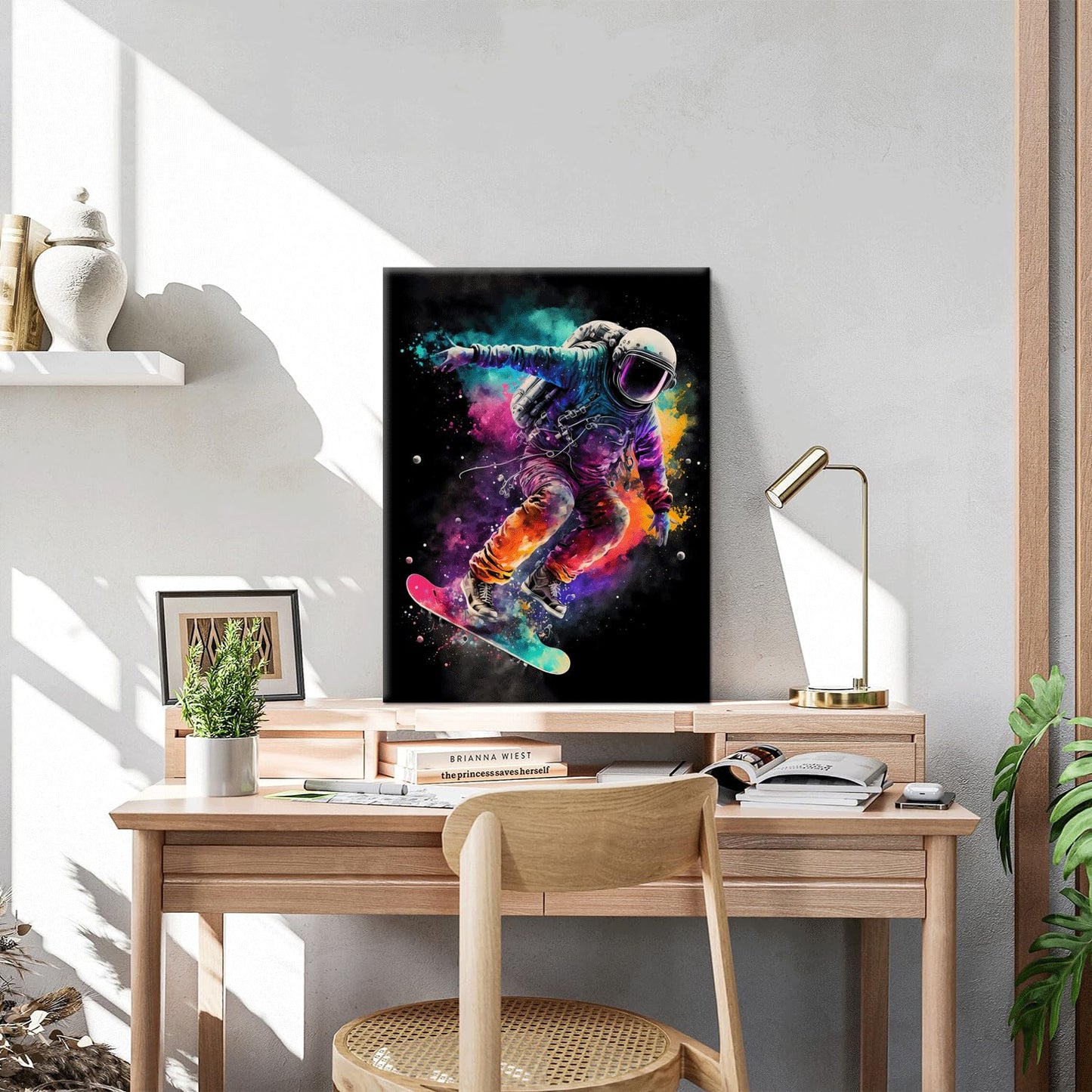Framed Astronaut Wall Art Space Pop Culture Graffiti Street Art Painting Pictures Wall Decor Canvas Prints Modern Gifts For Man Artwork Space Boys Room Home Decor For Bedroom Living Room Office