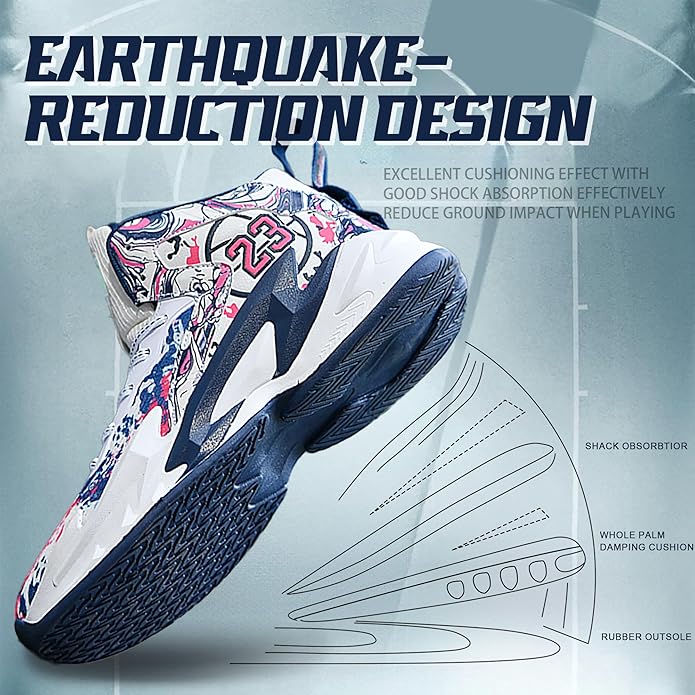 Men's Basketball Shoes Breathable Anti Slip Fashionable Graffiti Training Shoes Outdoor Shoes