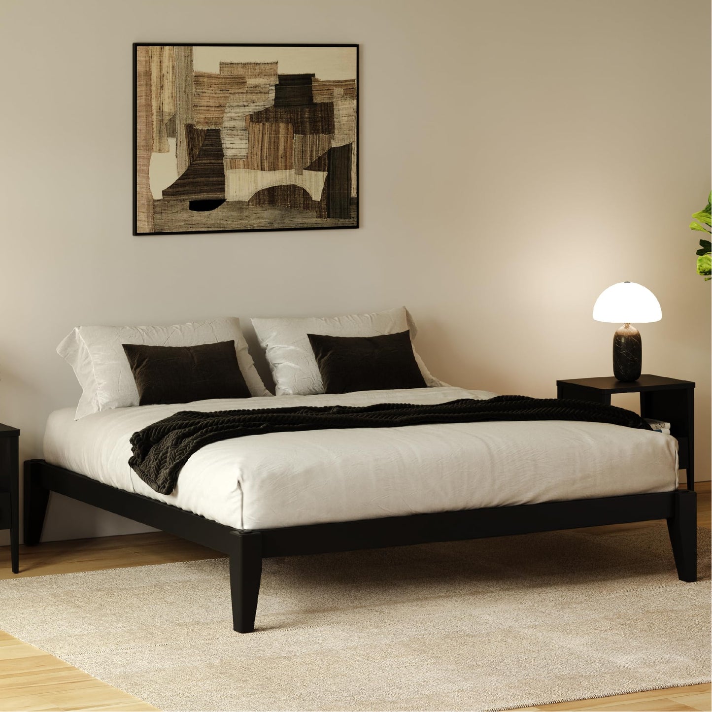 AllForWood Thor Premium Solid Wood Bed Frame Full, Japanese Joinery Bed Frame with Wood Slat Support, Platform Bed, No Box Spring Needed, Easy Assembly, Minimalist & Modern Style (Midnight Charcoal)