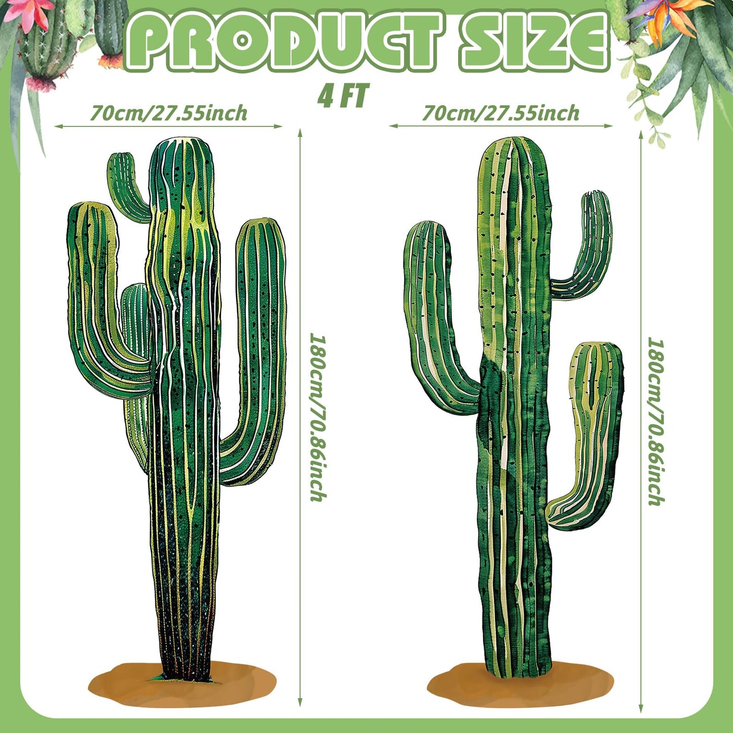 Janlaugh 2 Pcs 4 Feet Large Boho Cactus Wall Decor Jointed Cactus Cutouts Wall Stickers Tropical Cacti Home Decals Stickers DIY Bohemian Green Botanical Decorations for Classroom Bedroom