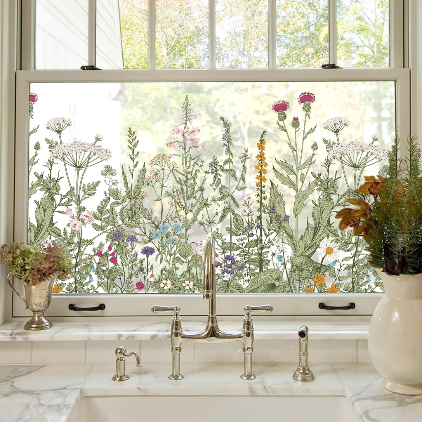 ADD.HERES Window Privacy Film,Colorful Floral Window Stickers,Removable DIY Bouquet Static Clings, Decals for Home School Office Party Supplies, Wildflower Reverie‌, 17.5 x 78.7 in
