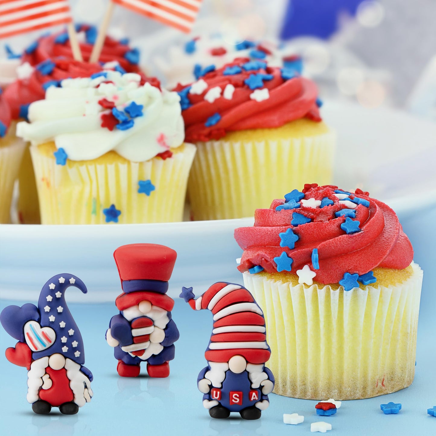 Watayo 60 Pcs 4th of July Mini Gnome Ornaments, Miniature Independence Day Patriotic Gnomes Decoration, Memorial Day Decor Stars and Stripes Gnomes Figurines for Party Gifts Home Table Decorations
