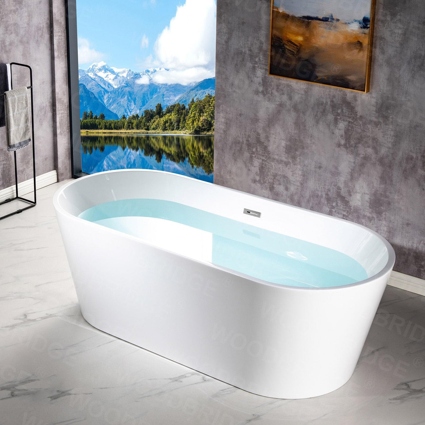 WOODBRIDGE 71" Acrylic Freestanding Bathtub Contemporary Soaking White Tub with Chrome Overflow and Drain,B1701-C