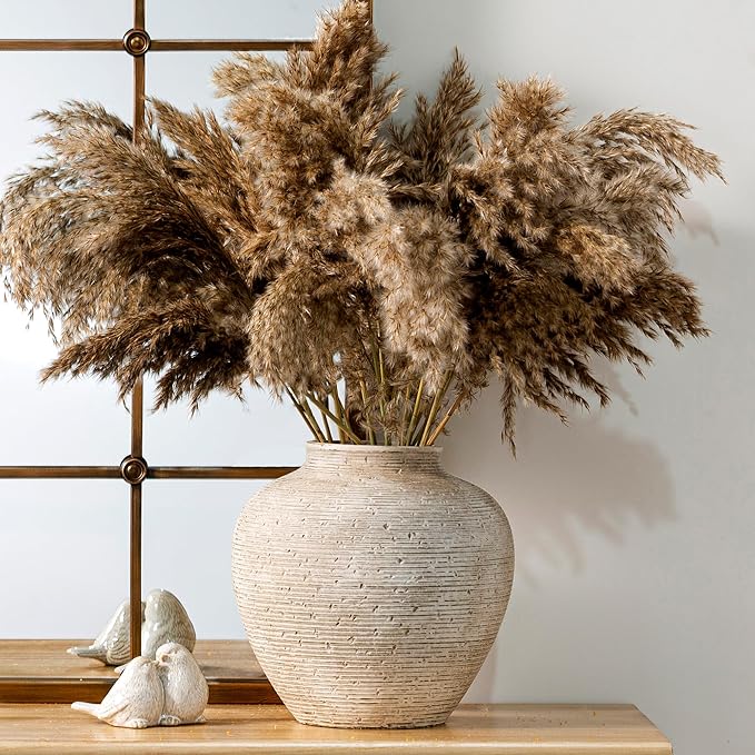 Vanselia Ceramic Flower Vase Home Decor - Large Tall Farmhouse Table Vases Rustic Vintage Living Room Kitchen Bedroom Decorations for House Book Shelf Office Coffee Desk Dining Fireplace (10" Retro)