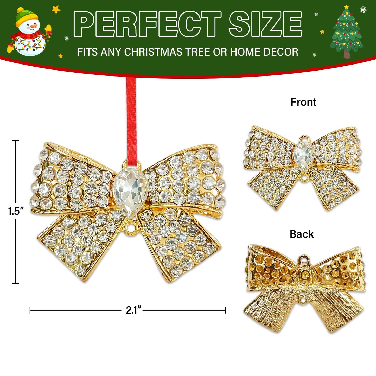 GMEMNOV Bow Christmas Ornaments - Bow Ornament for Christmas Tree Metal Bowknot Ornament Xmas for Kids Girls Women