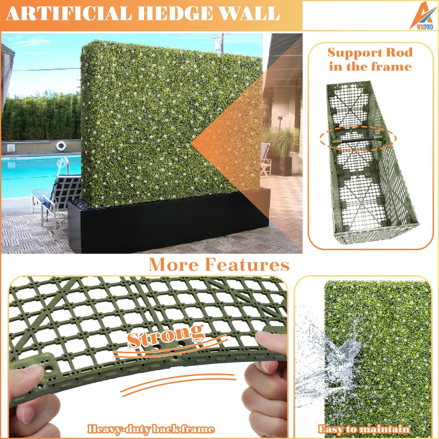 AwnPro 36Wx54Hx12D inches Artificial Boxwood Hedge Wall | Artificial Plant Waterproof Durable Partition Wall | Partition Privacy Panel | Garden Office Partition Wall | (White Flower Decoration)