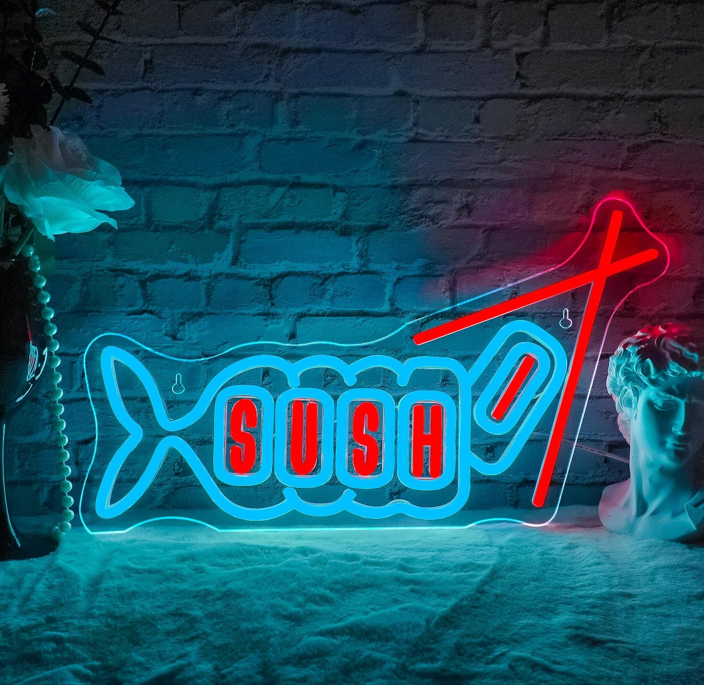 WLHOPE Sushi Fish Neon Sign Neon Signs for Wall Decor Sushi Blue Pink Neon Lights LED Sign for Sushi Shop Restaurant Hoom Kitchen Party Gifts