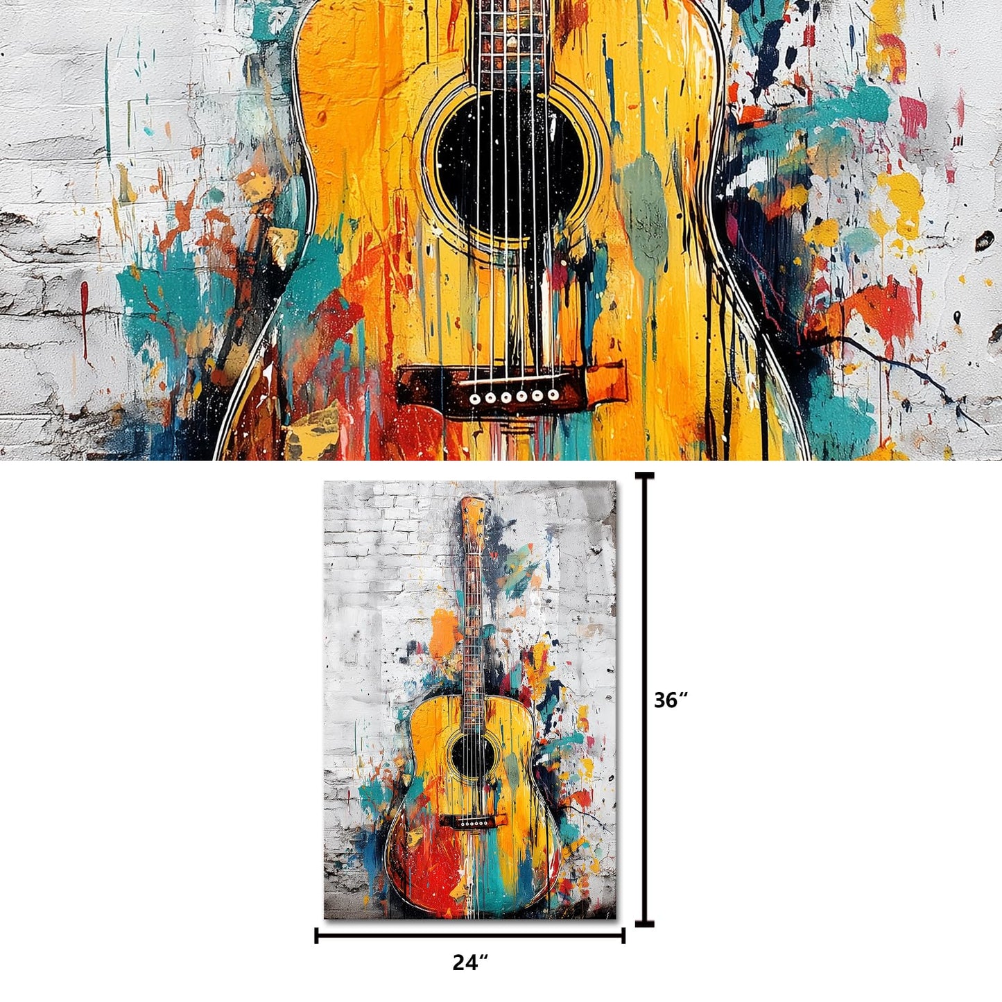 Kalormore Abstract Music Wall Art Vertical Guitar Poster Print Gallery Canvas Framed Ready to Hang 24"x36"
