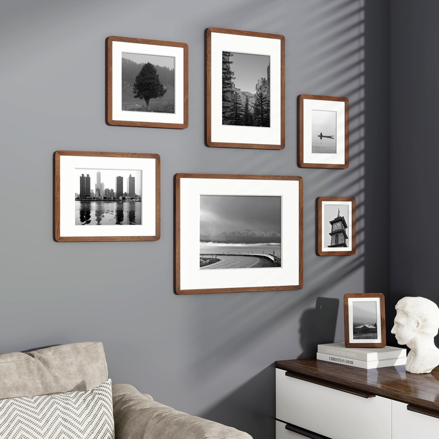 Dreamland 4x6 Picture Frame with Mat for 3.5x5, USA-Sourced Natural Walnut Wood Photo Frames with Resistant Plexiglass, 4 x 6 Handcrafted Round Corner Wooden Frame for Gallery Art Prints or Home Decor