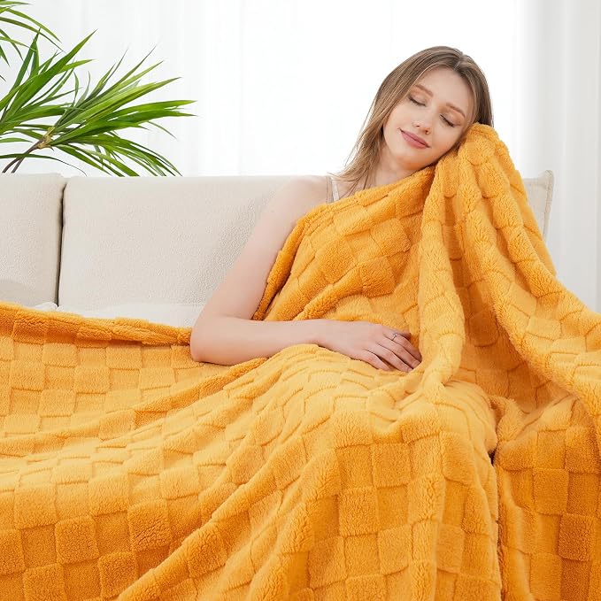 Zyrah Super Soft Throws for Couch Fleece Throw Blanket Lightweight Decorative Fuzzy Cozy Blankets for Sofa Chair Bed (B-Yellow, Twin(60"x80"))