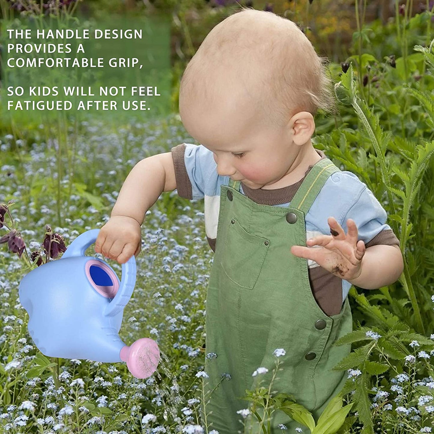 LOYUYU 0.4 Gallon Plastic Watering Can Small Lightweight Cute Indoor Outdoor Garden Plants, Watering Can with Shower Head Elephant: Pink Body Blue Head