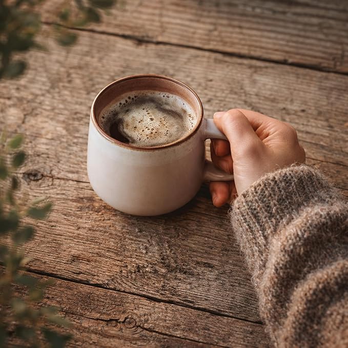 Ava Nord Ceramic Coffee Mugs Set of 4 | 12 oz Stoneware Coffee Cups | Lead-Free, Non-Toxic | Microwave and Dishwasher Safe | Comfortable Handle | Modern Nordic Design for Tea and Latte | Rose Sand