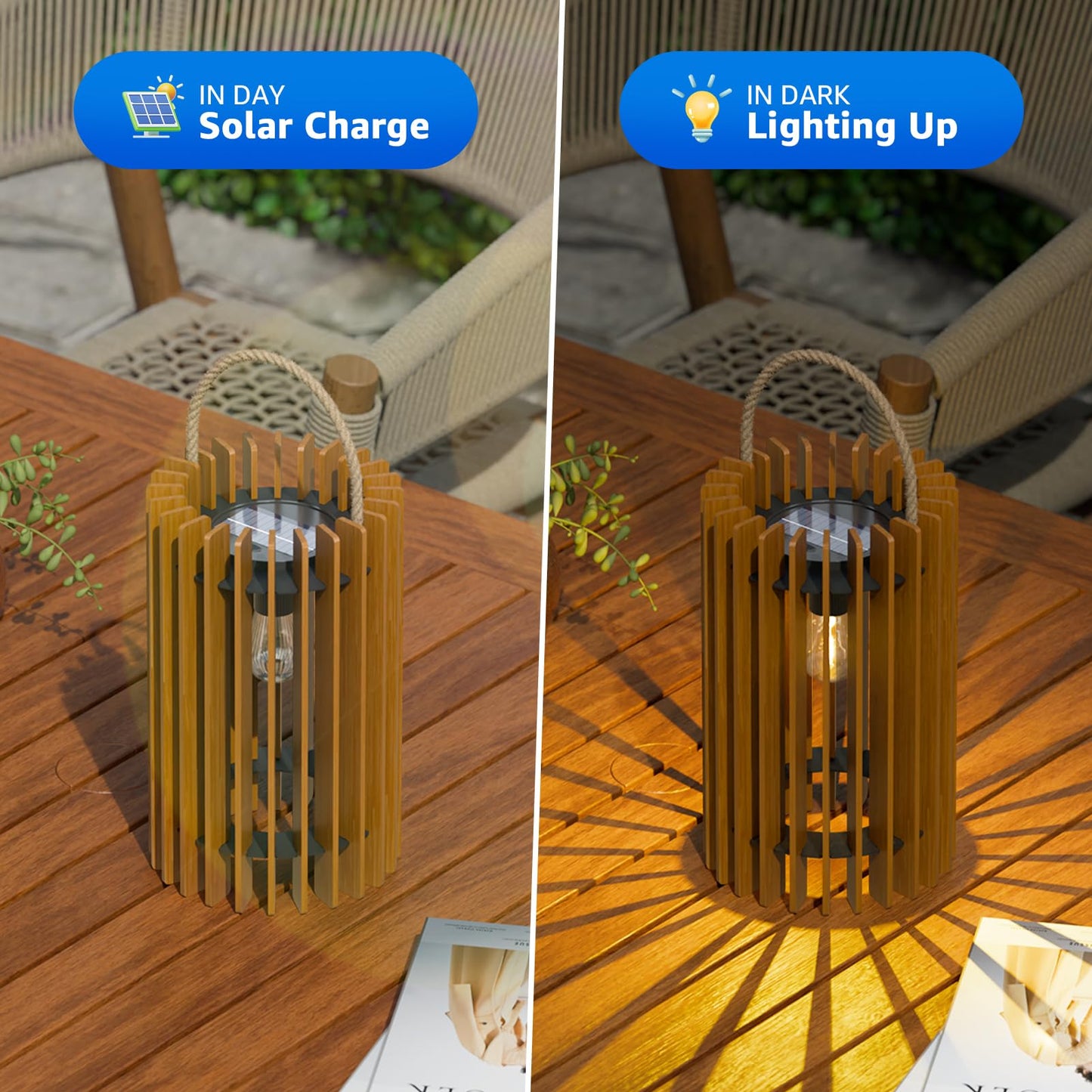 2-Pack Solar Lanterns Outdoor Hanging Portable Table Top Decorative Lamp DIY Lantern Lights Water-Resistant for Outside Patio Yard Garden Porch