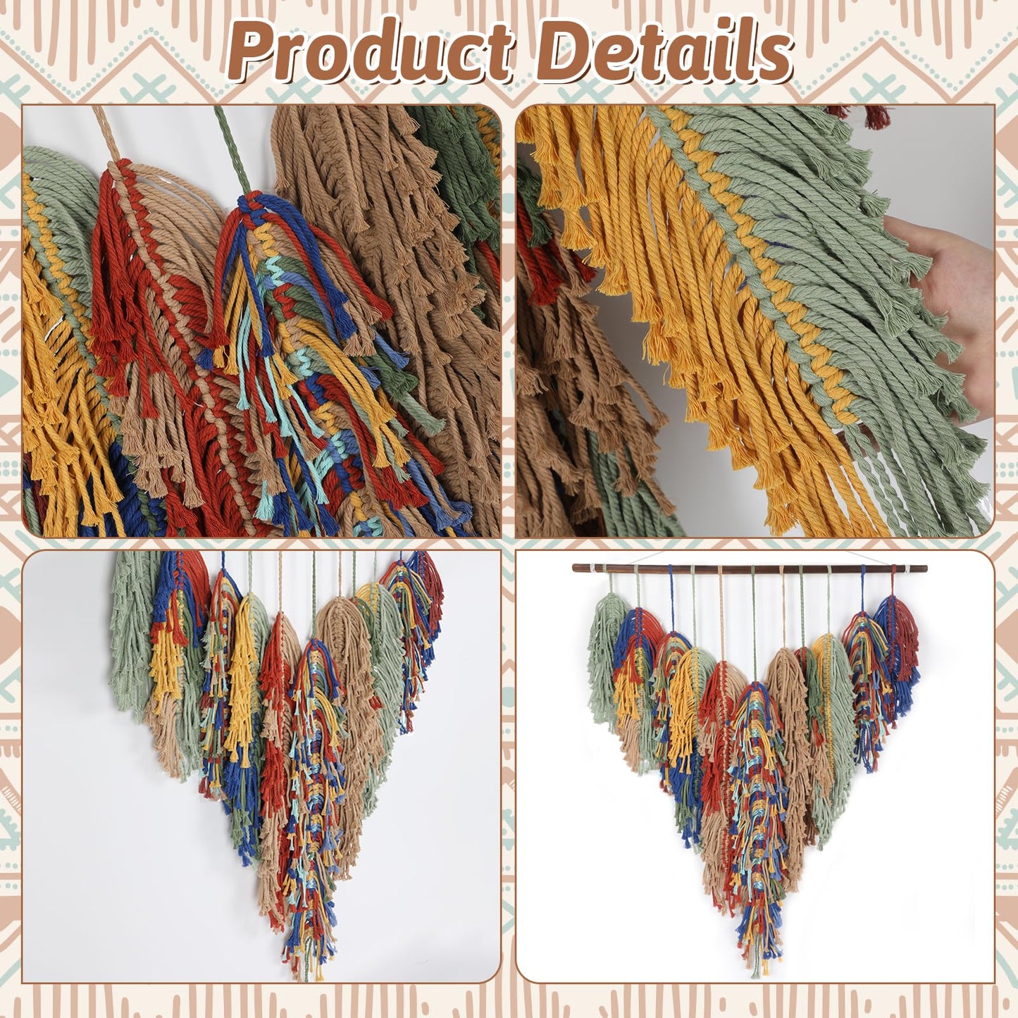 GYHPD Large Handmade Macrame Wall Hanging, Boho Wall Decor, Boho Woven Tassel Wall Art, Rustic Bohemian Home Decor for Living Room Bedroom, Aesthetic Housewarming Gift for Mom (Feather)