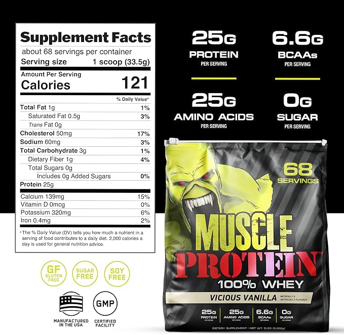 Muscle Whey Protein Flavored Protein Powder, 25,000mg Amino Acids/Serving, Cold Filtered(Packaging May Vary) (10 Pound (Pack of 2), Vanilla)
