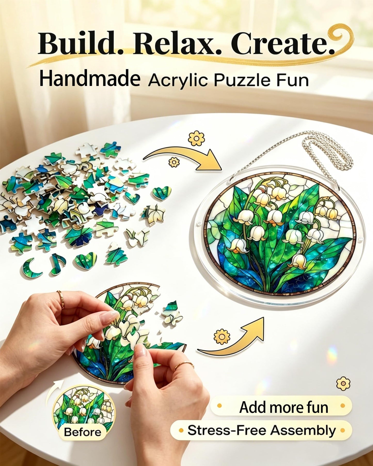 Jigsaw Puzzle Suncatcher,Sun Catcher Puzzle Acrylic Puzzle Garden Window Hanging DIY Suncatcher Kits Home Decor Gift
