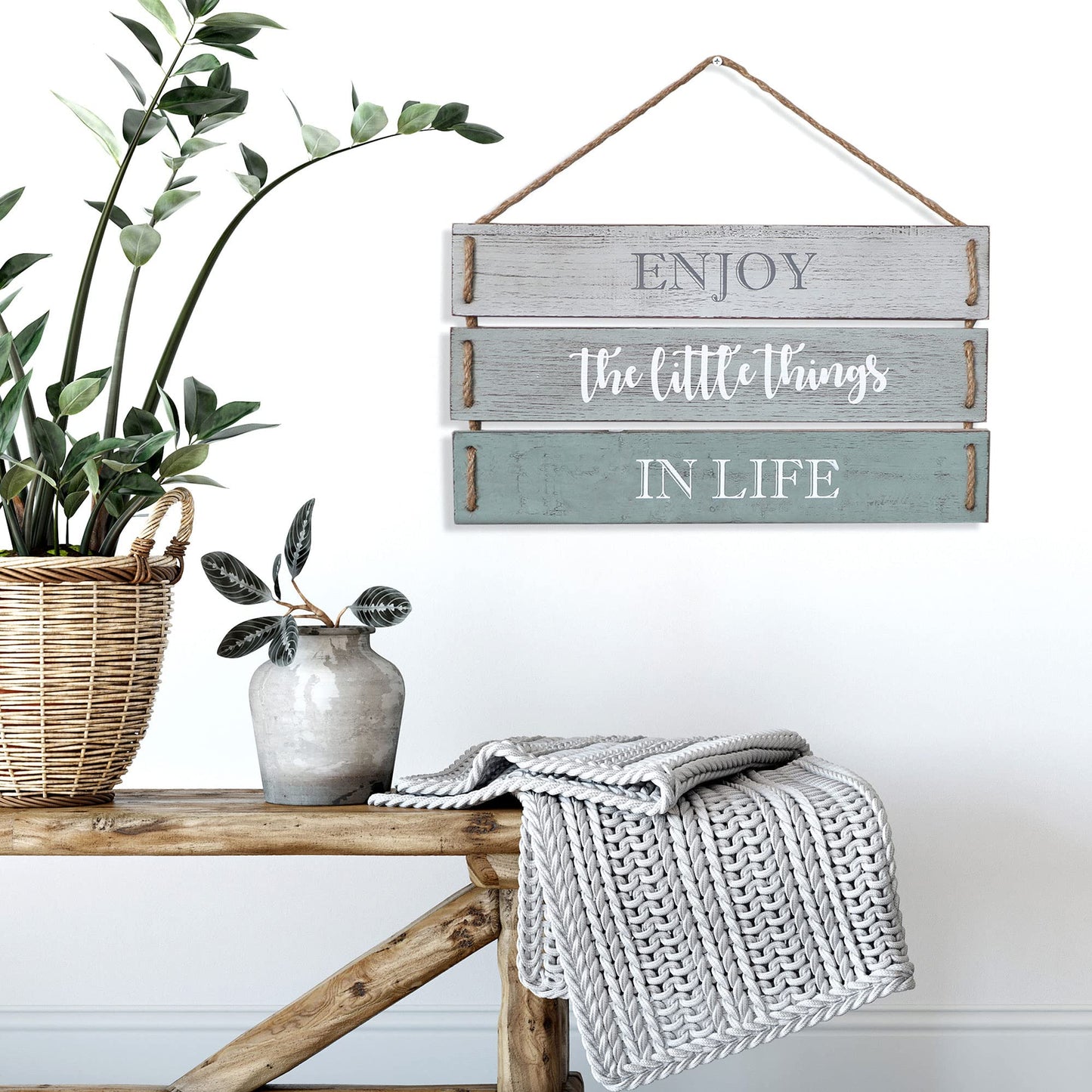 Barnyard Designs Enjoy The Little Things In Life Quote Wall Decor, Decorative Wood Plank Hanging Sign 17” x 10.25”