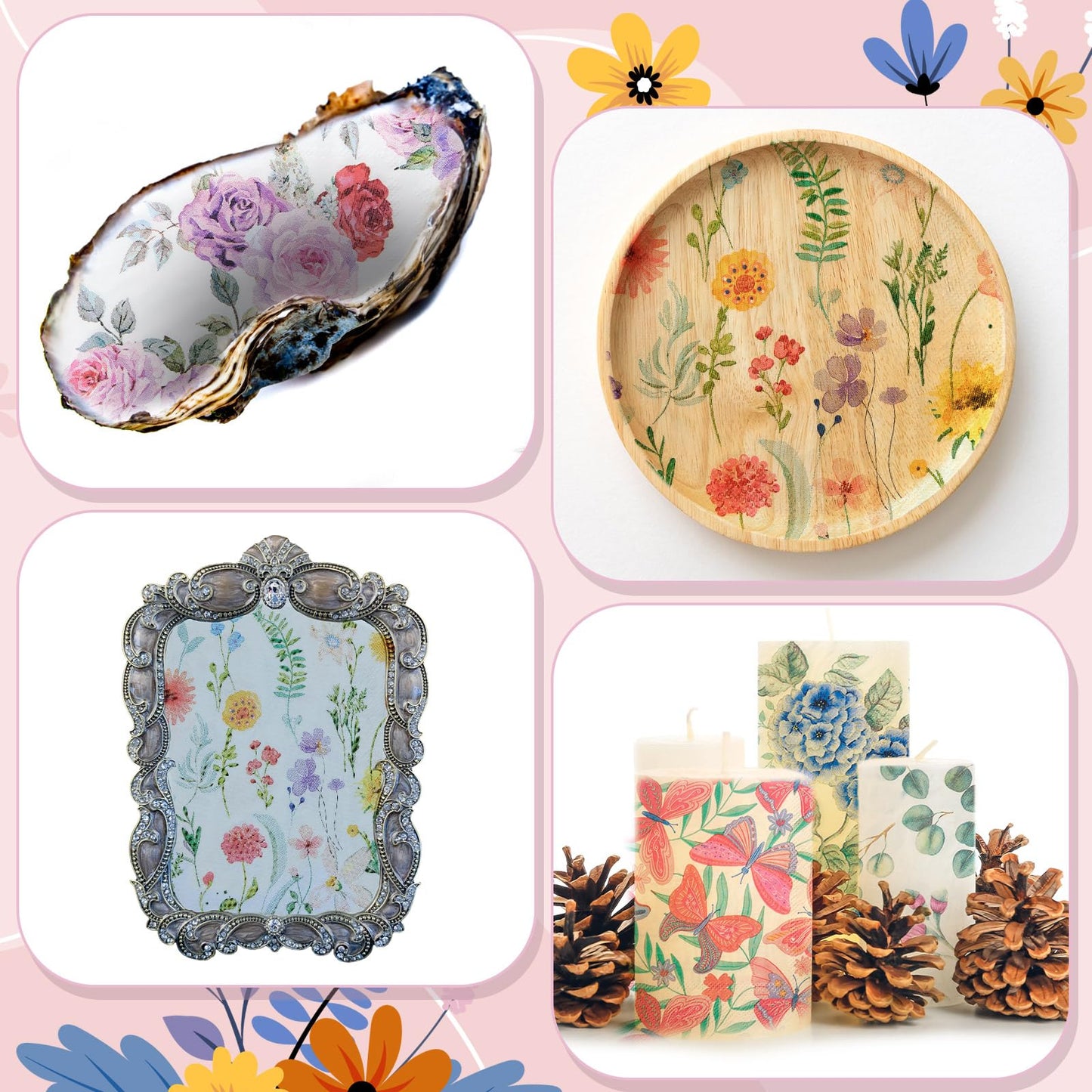 Crtiin 20 Pack Decoupage Napkins Floral Napkins Flower Cocktail Paper Decorative Toilet for Valentine's Day Birthday Party Beautiful Gorgeous, 20 Styles Each 6.5 Inches(Style 1)