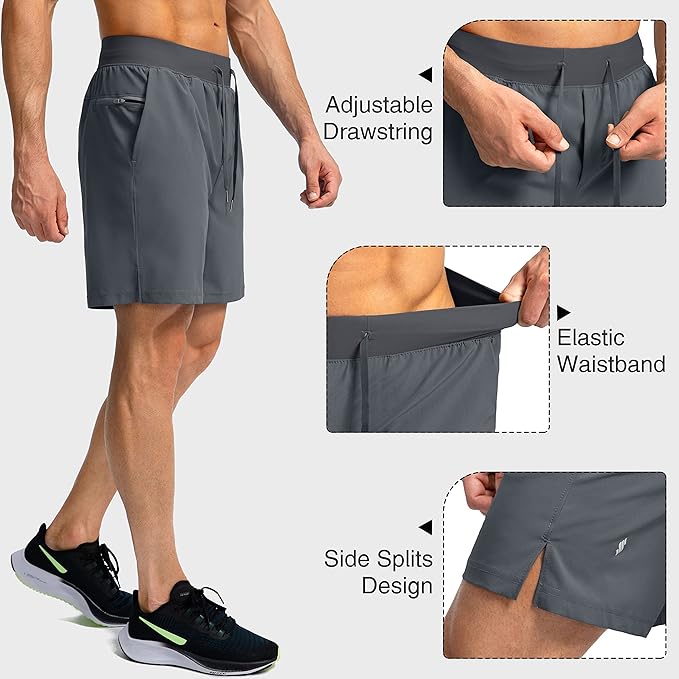 Men's Running Shorts with Zipper Pockets 9 Inch/ 7 Inch / 5 Inch Lightweight Quick Dry Gym Workout Athletic Shorts for Men(7inch)