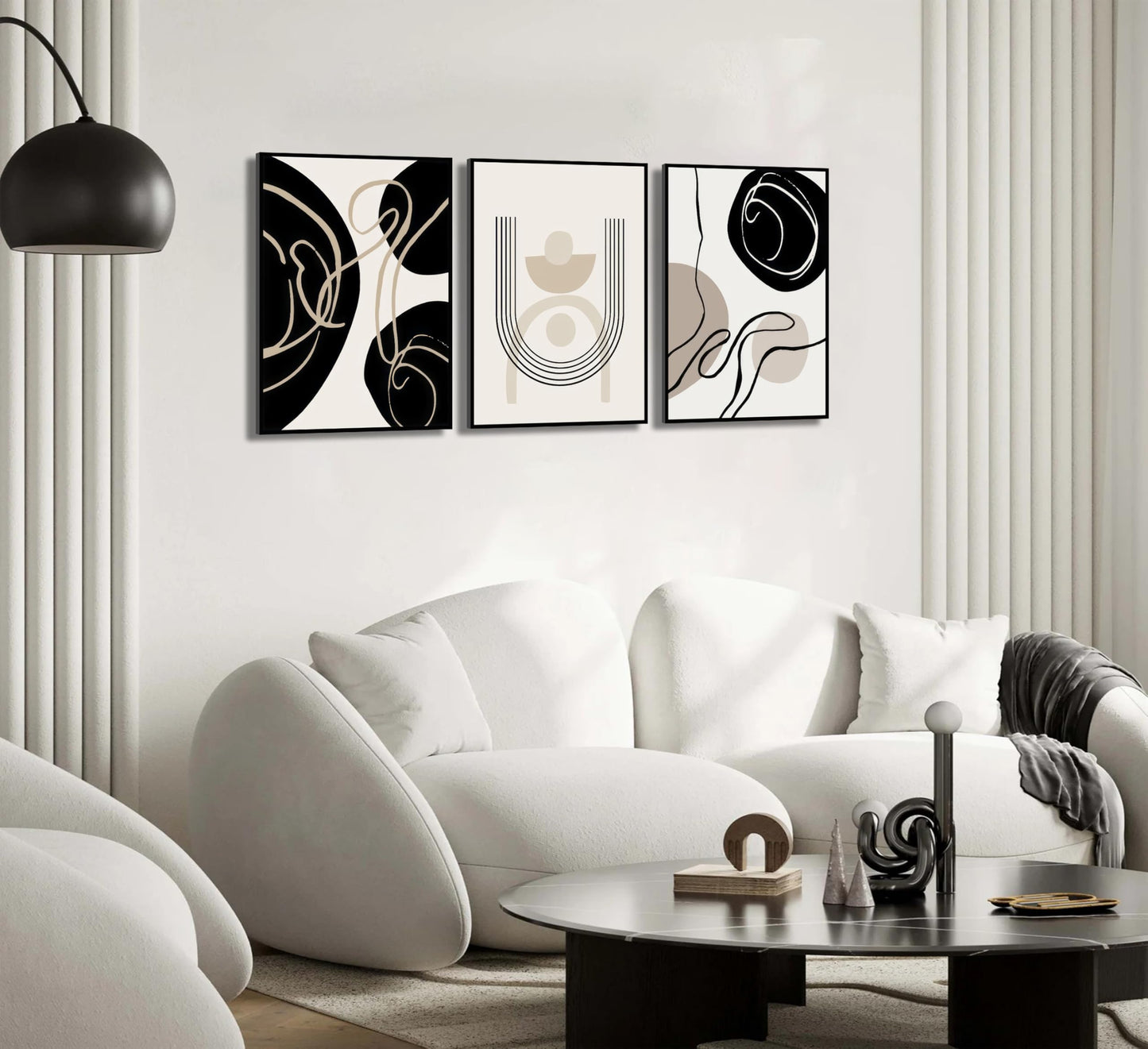 3Pcs Boho Neutral Geometric Wall Art Black and white minimalism Line Painting Wall Decor Mid Century Modern Abstract Poster Print Artwork for Living Room Bedroom Bathroom Home Decoration Unframed