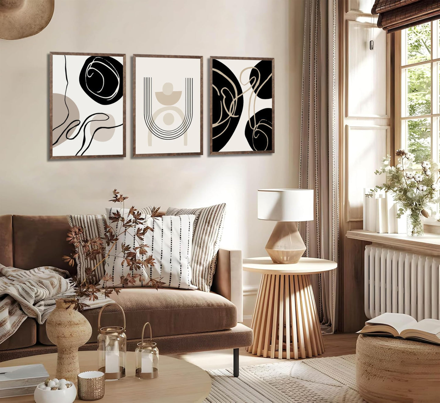 3Pcs Boho Neutral Geometric Wall Art Black and white minimalism Line Painting Wall Decor Mid Century Modern Abstract Poster Print Artwork for Living Room Bedroom Bathroom Home Decoration Unframed